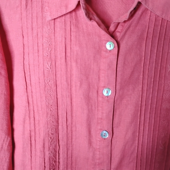 100% Linen Twin Set | Coral Button Shirt + Matching Tank | M/L - Picture 4 of 13